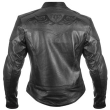 Black Embroidered Womens Xelement Leather Motorcycle Biker Jacket BFT208775