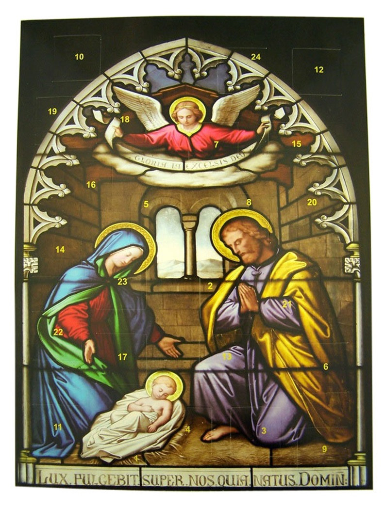 stained glass nativity scene 10 cardstock advent calendar w pull tabs