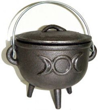4.5 inch Cast Iron Cauldron with Lid, Moon