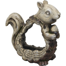 Alpine Stone Squirrel Planter With Wooden Carved Finish 15 Inch 821559687227