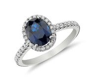 Sapphire and Micropavé Diamond Halo Ring in 14k White Gold (1.55ct)