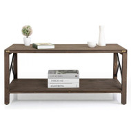 Mid-Century and Simple Wooden Coffee Table, End Table Side Table with R-Shaped Frame for Living Room XH
