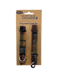 Tweed Dog Lead & Collar Set - Amber Plaid