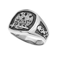 .925 Sterling Silver Freemason Scottish Rite 32nd Degree Skull and Crossbones Ring