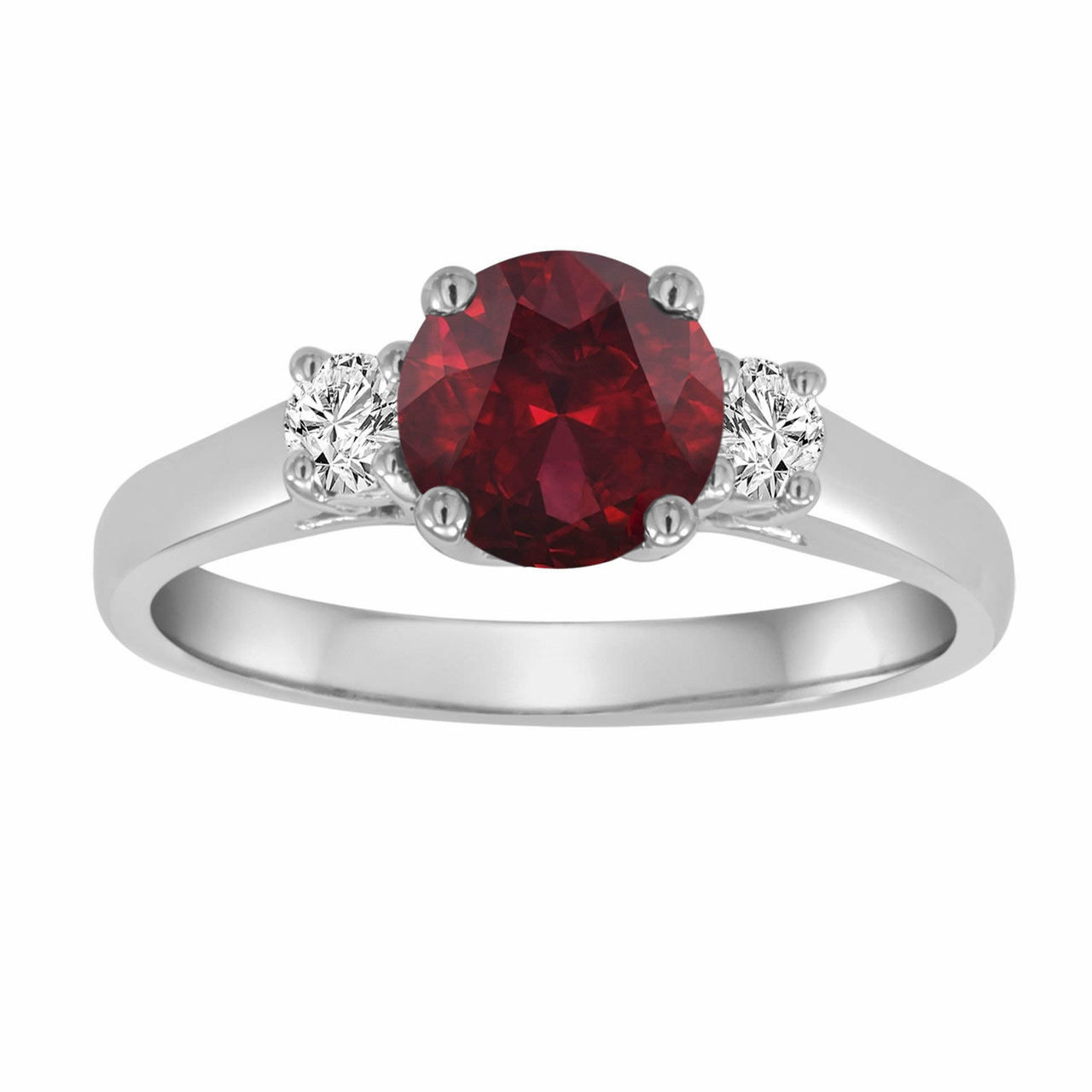 Red & Diamond Three Stone Engagement Ring 14K White Gold 1.24