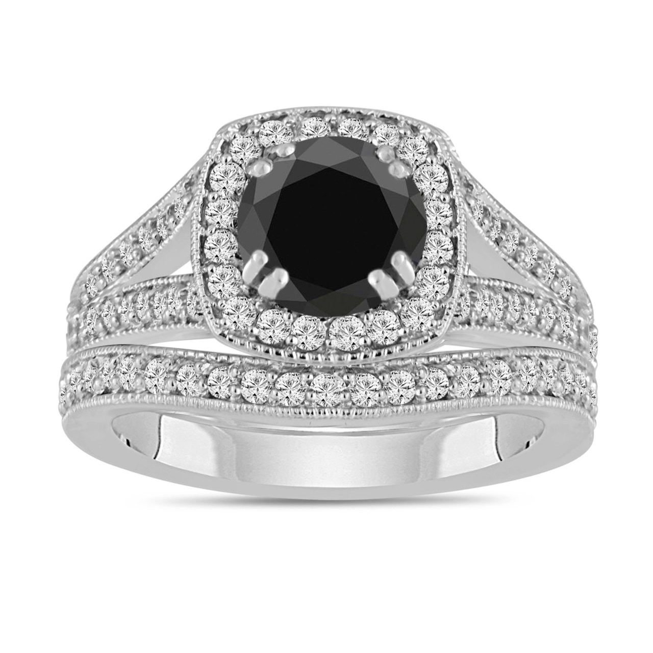 Black Diamond Engagement Ring And Wedding Band Sets 1 82 Carat