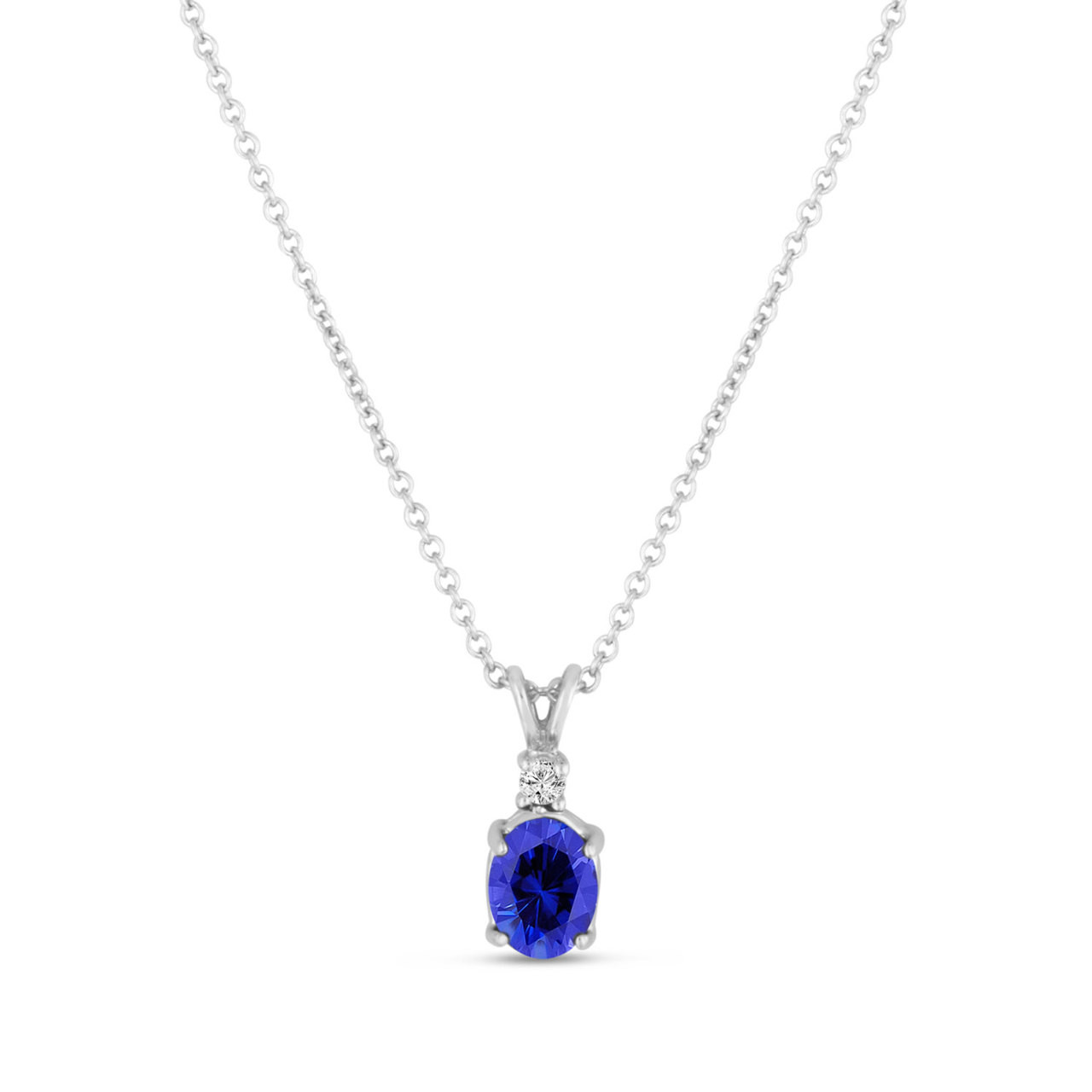 Oval Blue Sapphire & Diamond Solitaire Pendant Necklace ...