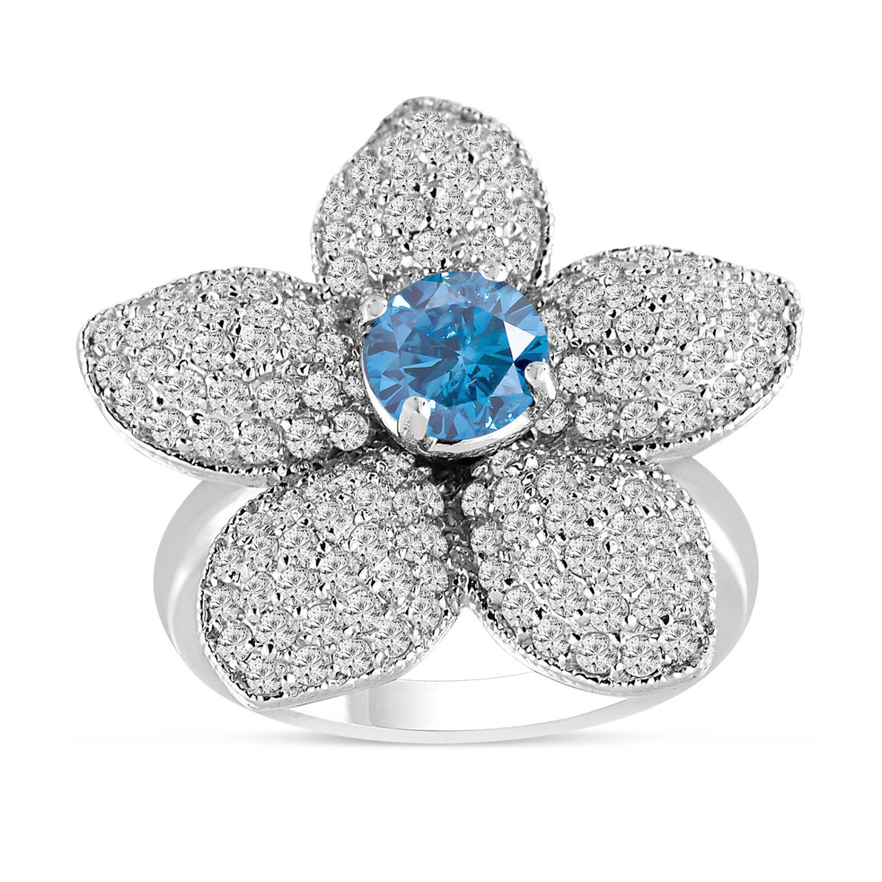 Fancy Blue Diamond Flower Engagement Ring 2.66 Carat 14K White Gold