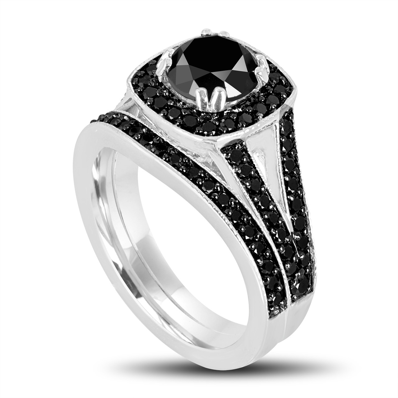 Platinum Black  Diamonds  Engagement Ring  and Wedding  Band 