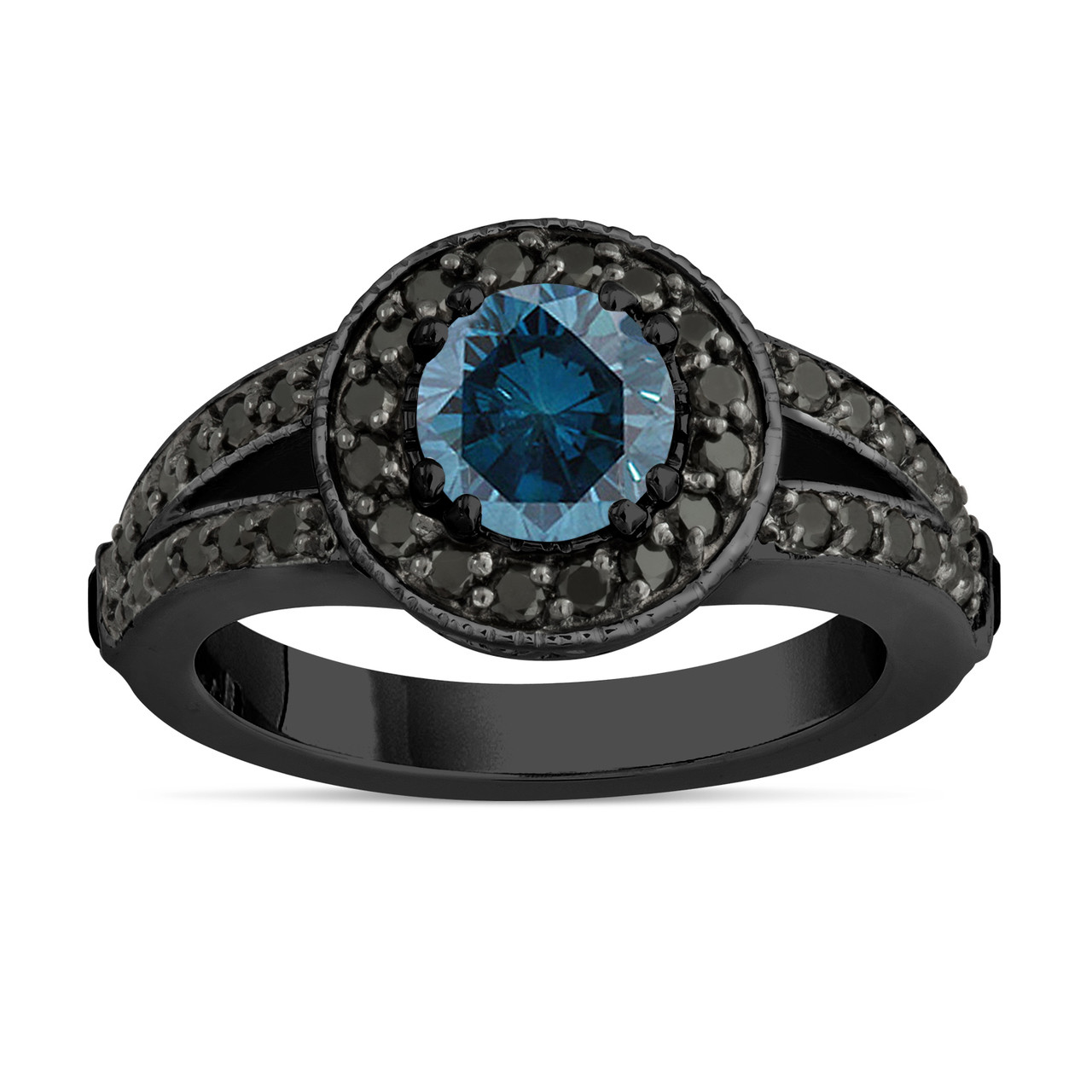 Fancy Blue  Diamond Engagement  Ring  14k Black  Gold Vintage 