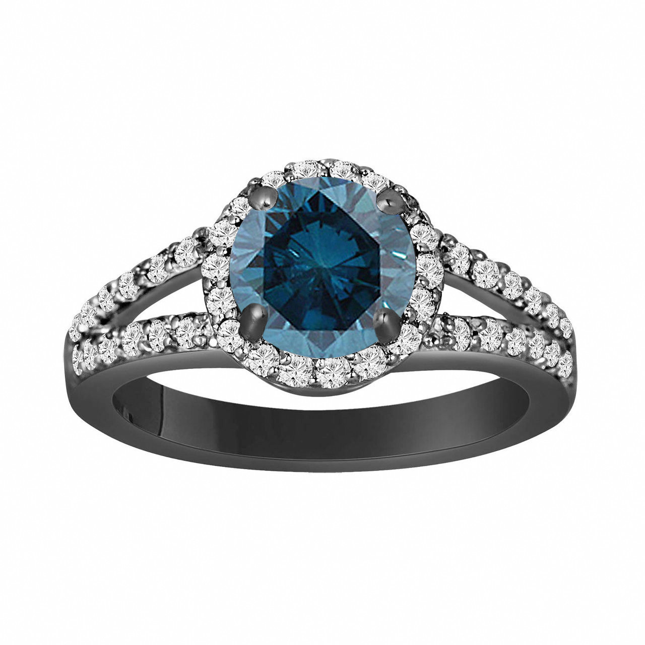 Fancy Blue Diamond Engagement Ring 1.89 Carat 14K Black ...