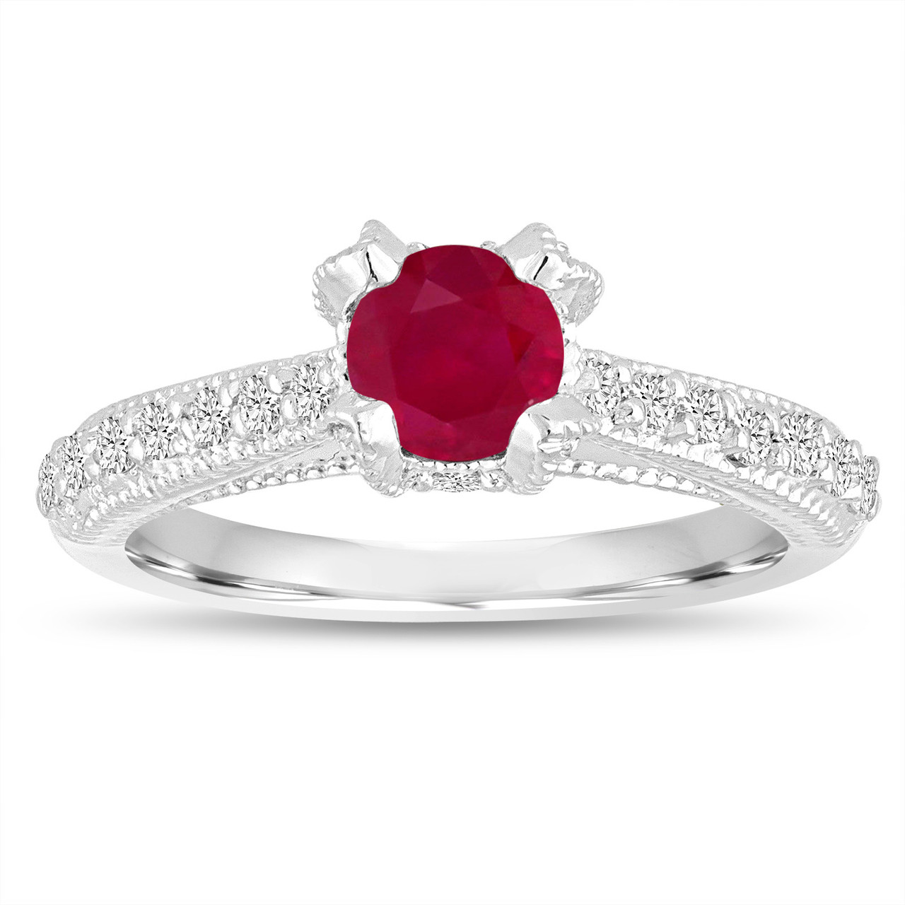 Certified Ruby Engagement Ring 14K White Gold 0.85 Carat Unique Vintage