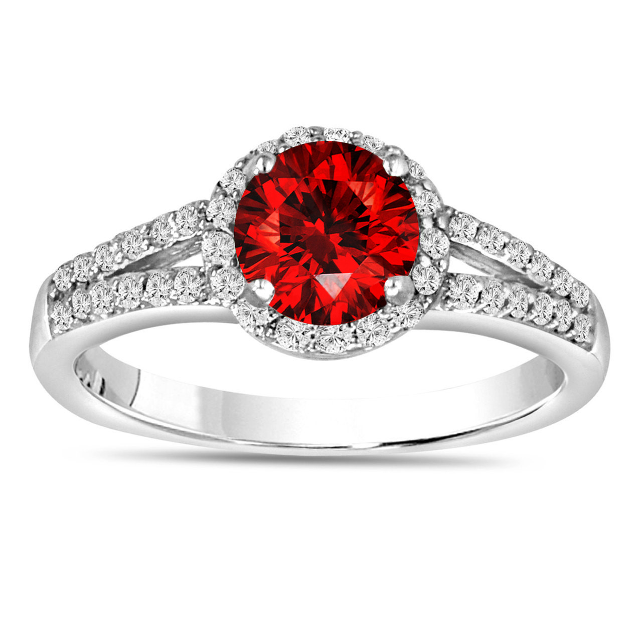 1 00 Carat Fancy Red  Diamond Engagement  Ring  14K White 