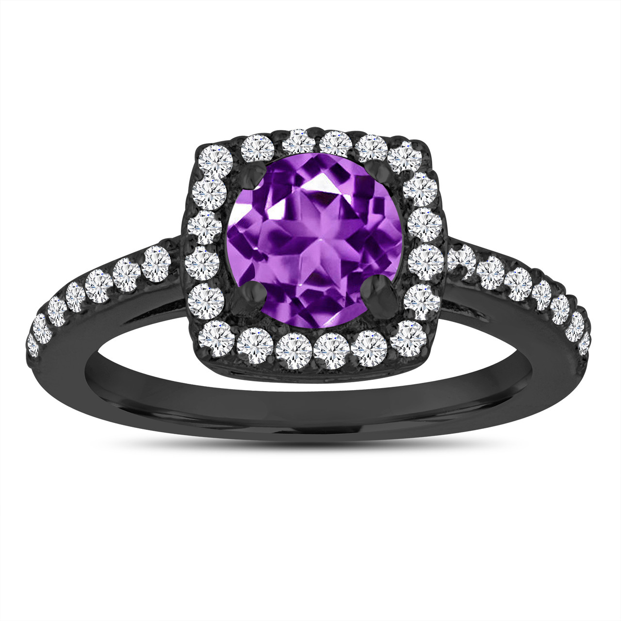 Amethyst Engagement Ring, With Diamonds 14K Black Gold ...