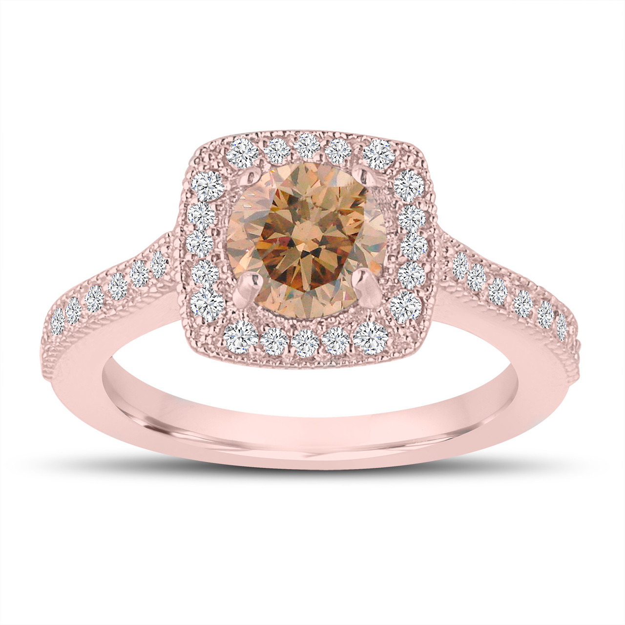 1.29 Carat Champagne Brown Diamond Engagement Ring, Wedding Ring 14K