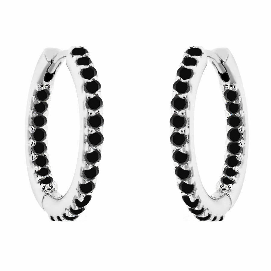 Inside Out Black Diamond Hoop Earrings Platinum 0.75