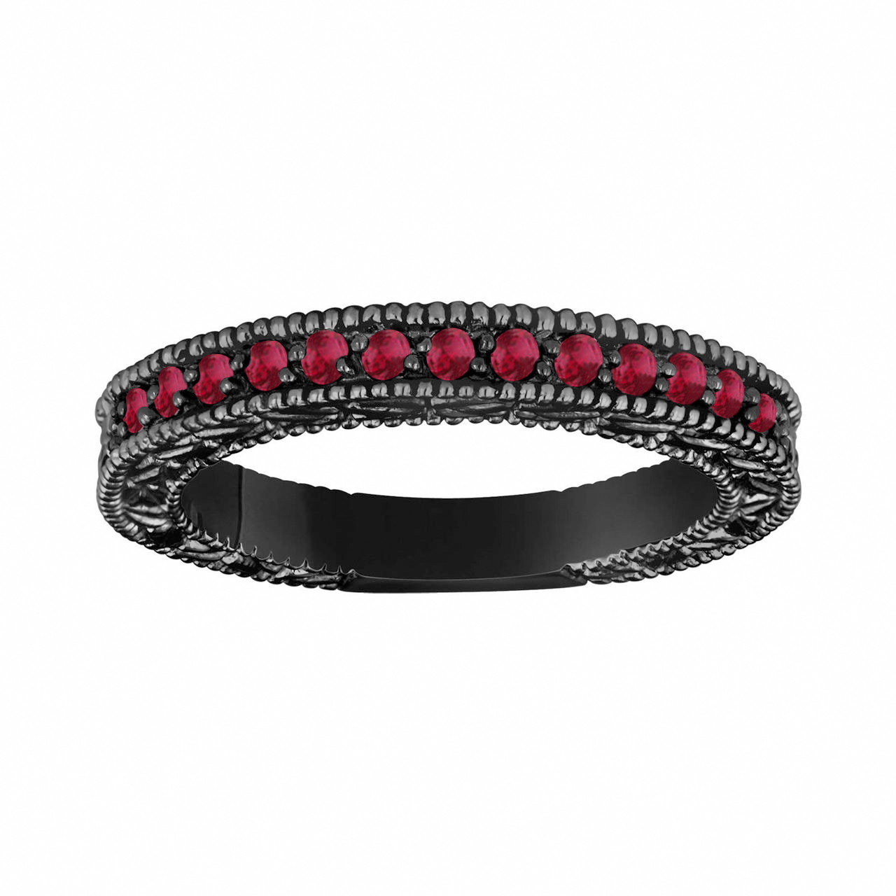 Ruby Wedding Band, Anniversary Ring, Half Eternity Ring, 14K Black Gold