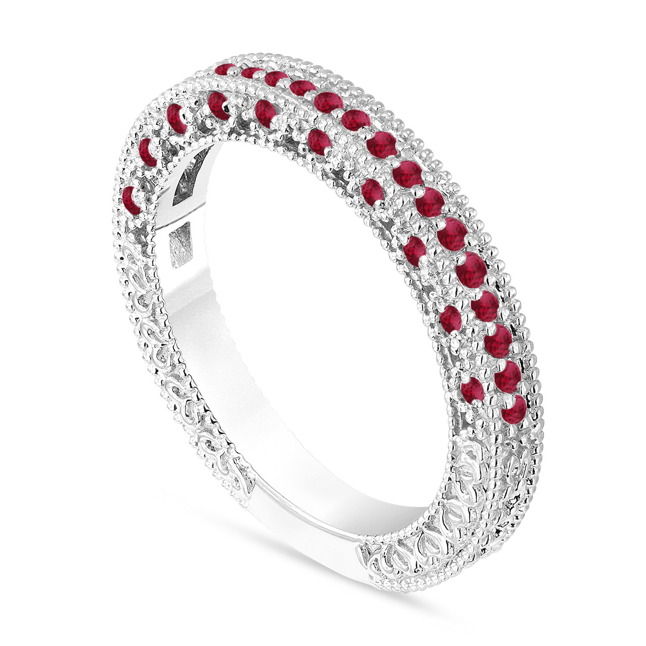 Ruby Wedding Band, Anniversary Ring, Half Eternity Ruby Ring, 14K White