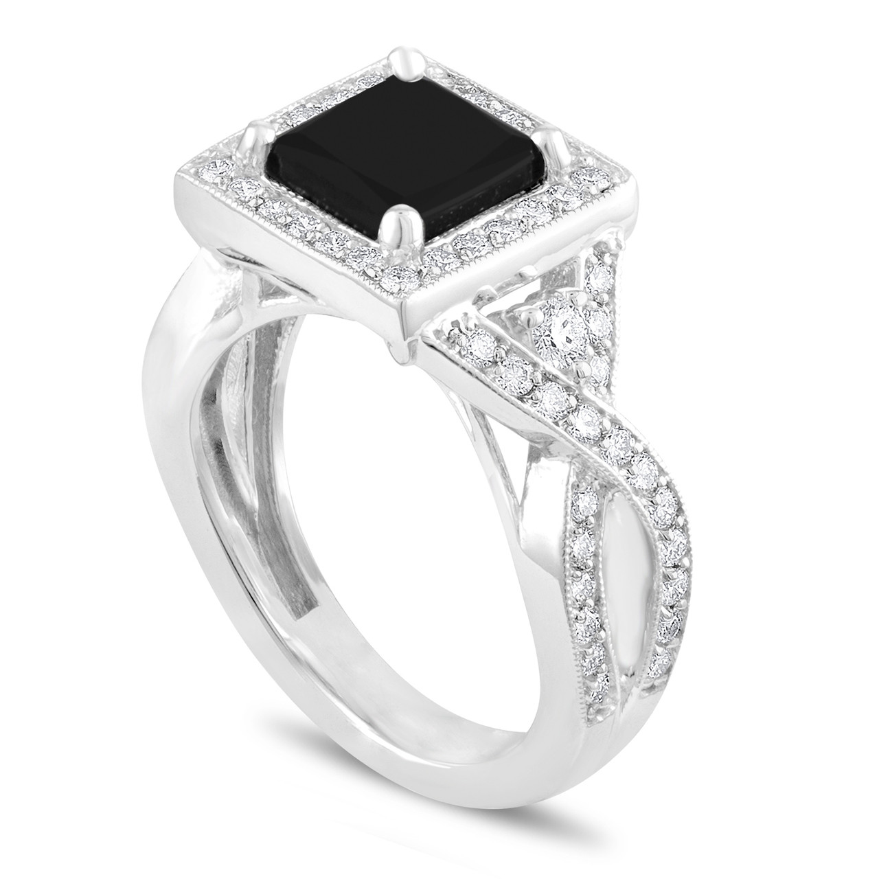 Princess Cut Black Diamond Engagement Ring, Unique Black ...