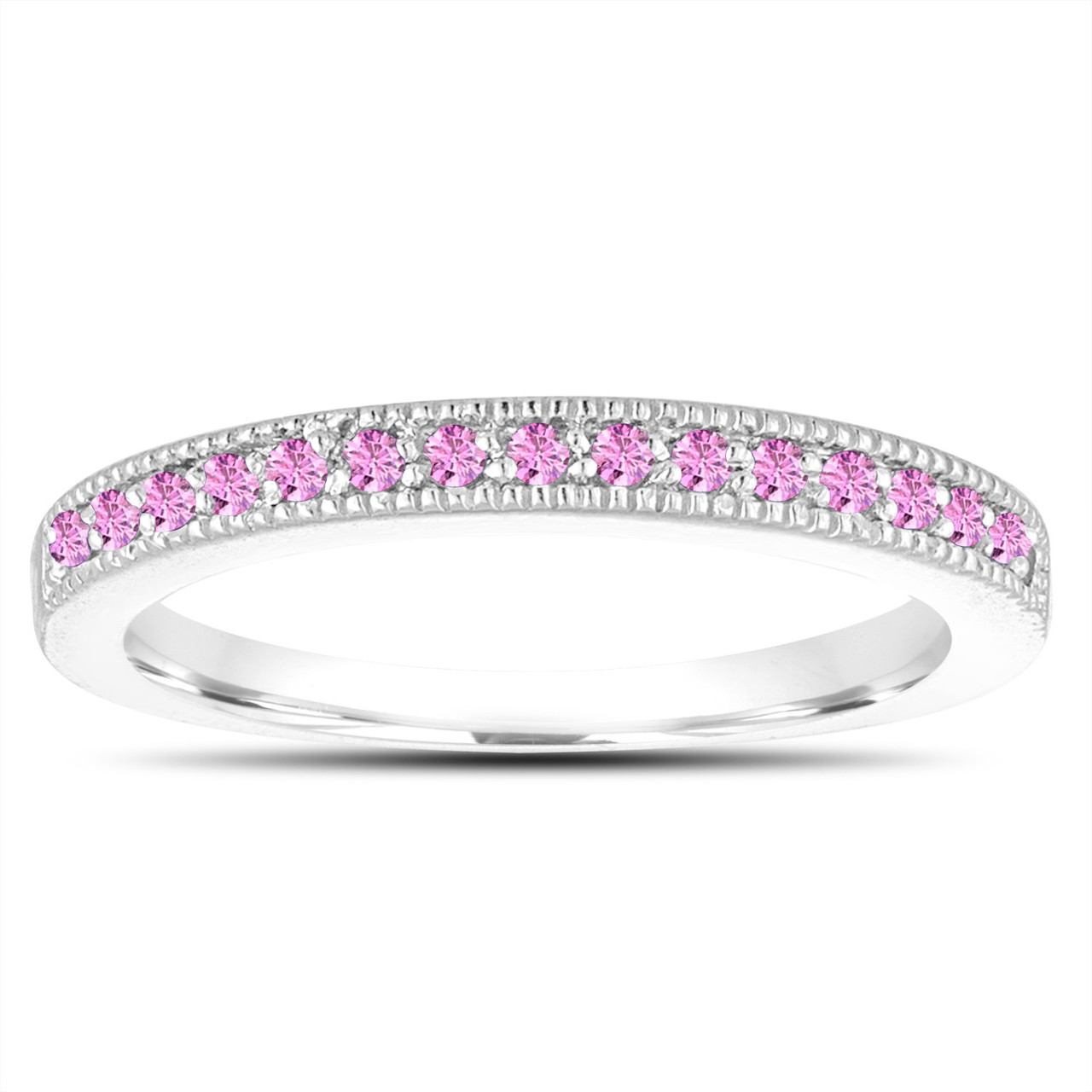 Pink Sapphire Wedding Band, Anniversary Ring, Sapphire Ring, 14K White