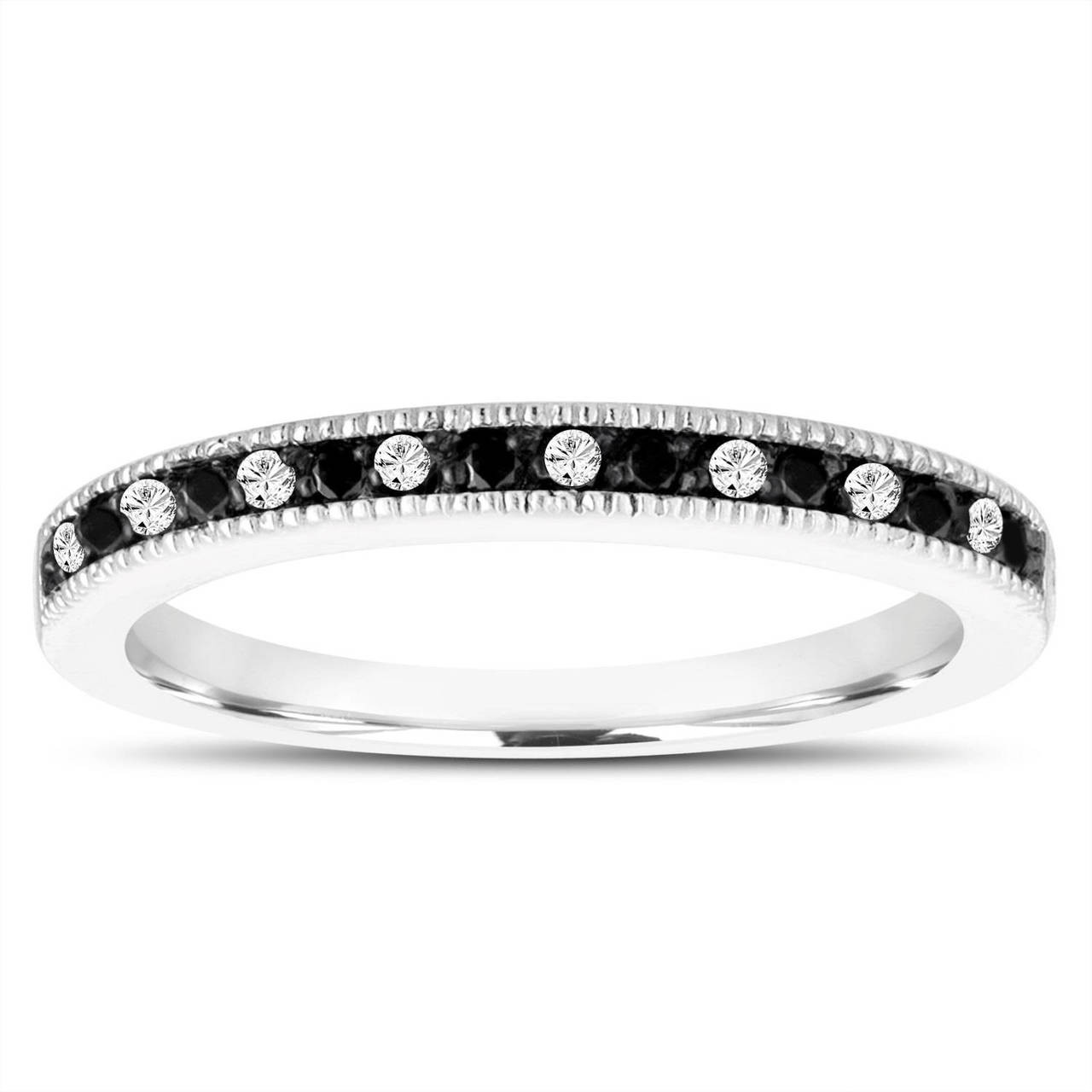 Black And White Diamonds Alternating Wedding Band Anniversary Ring Fancy Wedding Ring Stackable 14K White Gold Handmade Pave 0.15 Carat   87966.1508863670.1280.1280 ?c=2