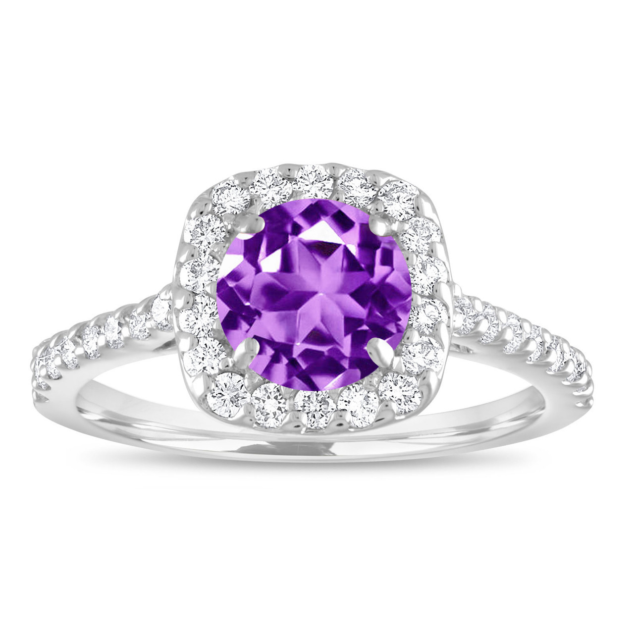 1.57 Carat Amethyst Engagement Ring, Amethyst and Diamonds Wedding Ring, Cushion Cut Ring, 14K