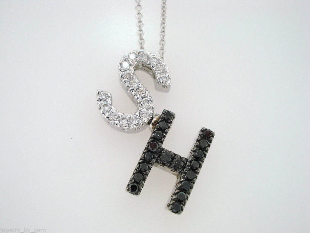 Diamond Initial Pendant, Unique Letter Necklace, Black & White Diamond