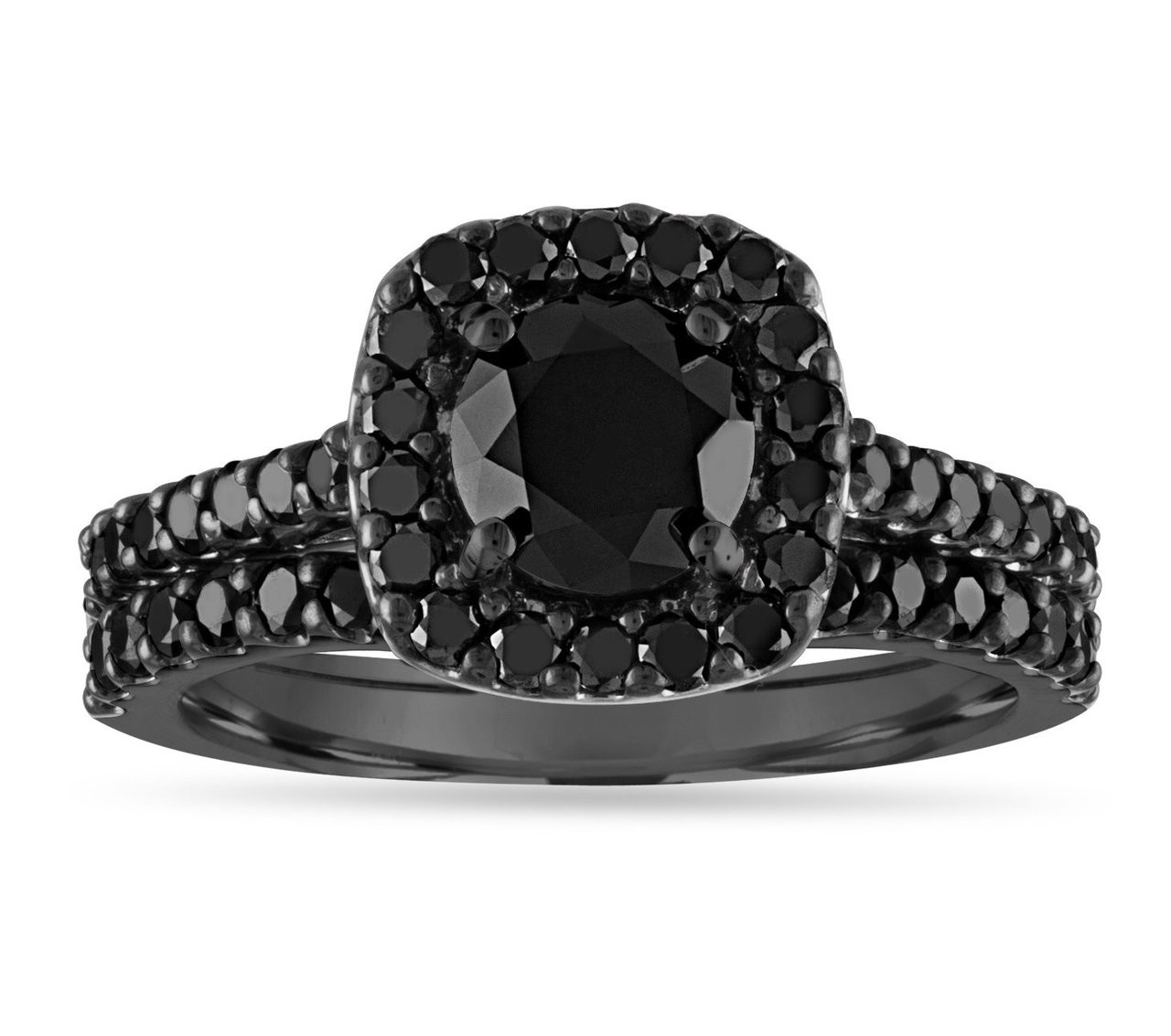 2 05 Carat Black Diamond Engagement Ring Set Black Gold Bridal