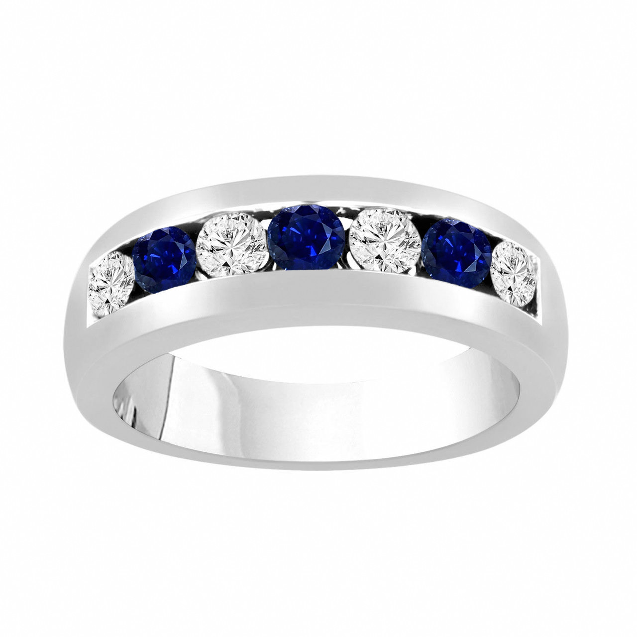 Platinum Alternating Sapphire and Diamonds Wedding Band, Blue Sapphire