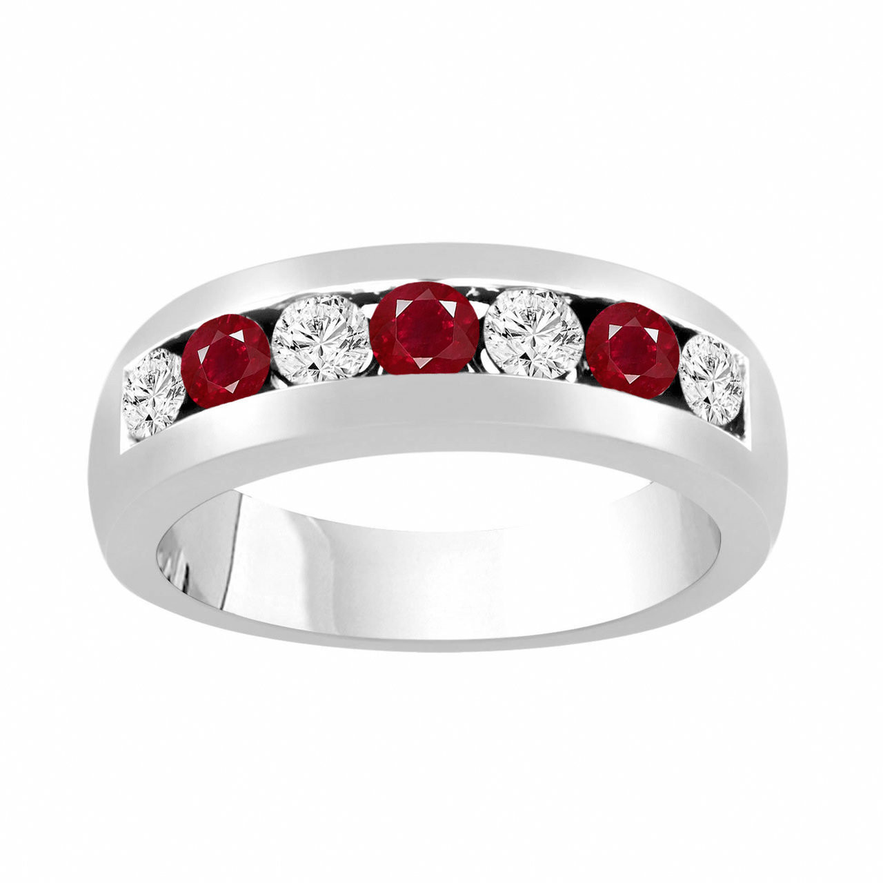 Alternating Diamonds & Rubies Wedding Band, Mens Ruby