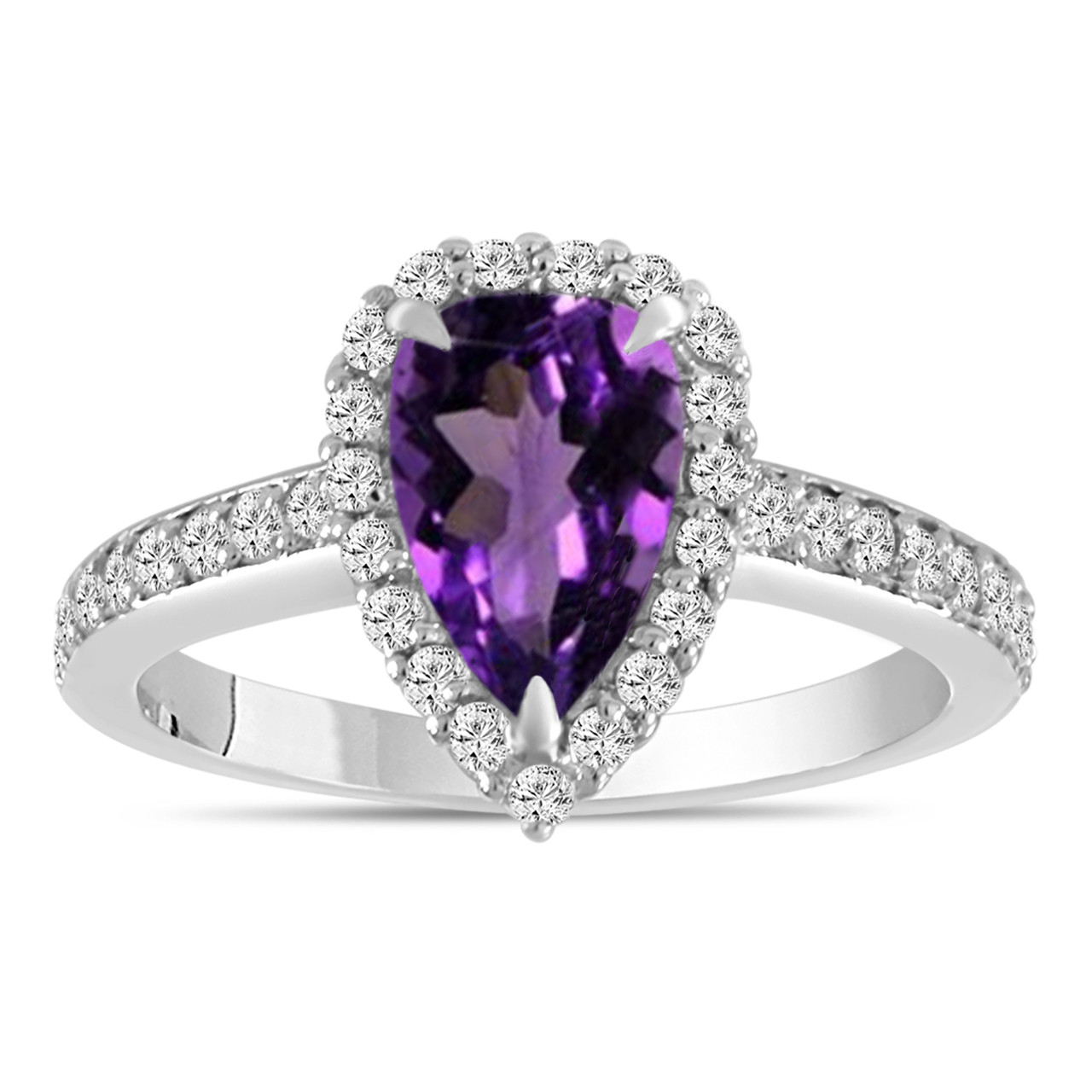 Pear Shaped Amethyst Engagement Ring 1.65 Carat 14k White Gold Unique ...