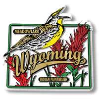 Wyoming State Bird and Flower Map Magnet by Classic Magnets, Collectible Souvenirs Made in the USA