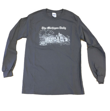 Long sleeve t-shirt, with a white outline of our building at 420 Maynard.