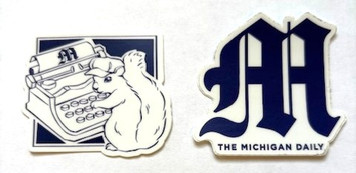 Michigan Daily Squirrel sticker and Old English M sticker