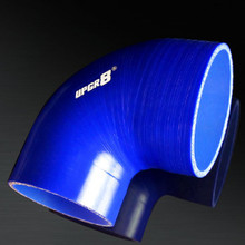 UNIVERSAL 4-PLY 3.5 INCH TO 4.0 INCH HIGH PERFORMANCE BLUE 90 DEGREE REDUCER COUPLER SILICONE HOSE