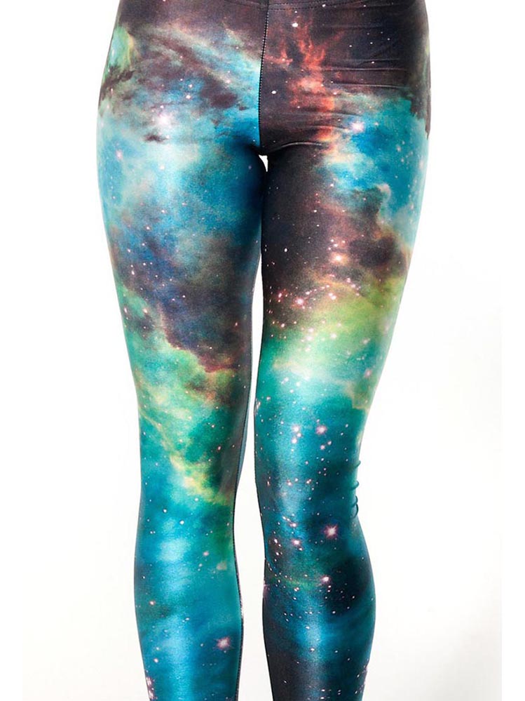 Galaxy Leggings With Green Print Design