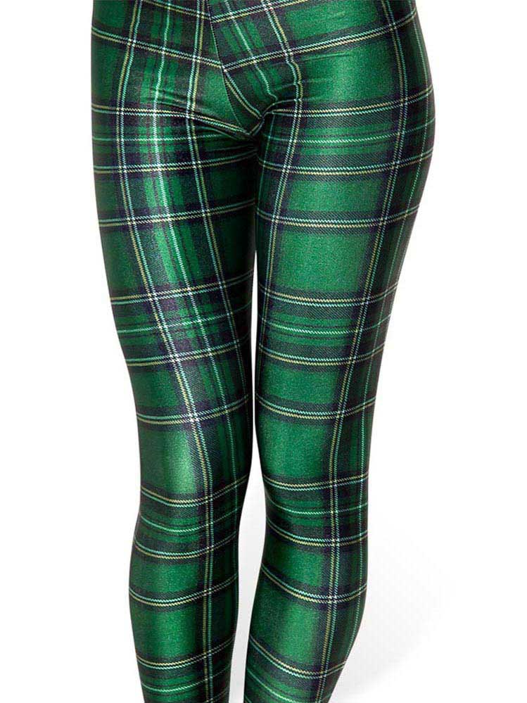 Sexy Leggings With Plaid Print In Green