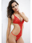 Intimate Teddy Bodysuit Lingerie With Open Front And Sides In Red Equipped With Cut Out Sides And Front With V String Bottom