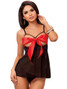 Sexy Open Bust Babydoll Lingerie Equipped With Red Satin Bow And Adjustable Shoulder Straps