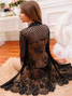 Revealing Long Sleeved Lace Robe Lingerie With Lace Trim And Satin Belt