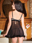 Enticing Babydoll Lingerie With Fur Trim In Black Equipped With Soft Underwire Cups And Rhinestone Buckle