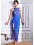 Sexy Sleeveless Chemise Gown Lingerie In Blue With Floral Lace And Sheer Mesh Design