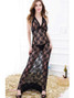 Floral Lace Sleeveless Chemise Gown Lingerie In Black With Halter Neck Design