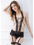 Intimate Sheer Lace Teddy Bodysuit Lingerie In Black With O Ring Detail And Criss Cross Lace Up Design