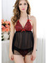 Intimate Flyaway Babydoll Lingerie With Floral Contrast Cups Equipped With Halter Neck And Hook And Eye Back Closure