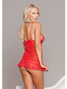 Charming Chemise Slip Lingerie With Floral Design In Red Equipped With Two Tone Adjustable Shoulder Straps, Decorative Satin Bows