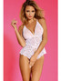 Revealing Teddy Lingerie With Open Crotch In White Equipped With Adjustable Straps, Sheer Design Over Breasts And Is Made With Nylon And Elastane