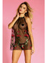 Sheer Floral Babydoll With Elegant Roses And Nipple Pasties Equipped With Shoulderless Design, Keyhole Back And G String
