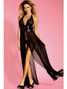 Elegant Flyaway Gown Lingerie With Midriff Band Equipped With Halter Neck, Adjustable Ties At Neck, Sheer Mesh Design With G String