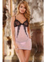 Seductive Chemise Slip Lingerie With Cut Out Bum Design Equipped With Lovely Lace Cups, Adjustable Shoulder Straps, Decorative Satin Bows, Sheer Front With G String